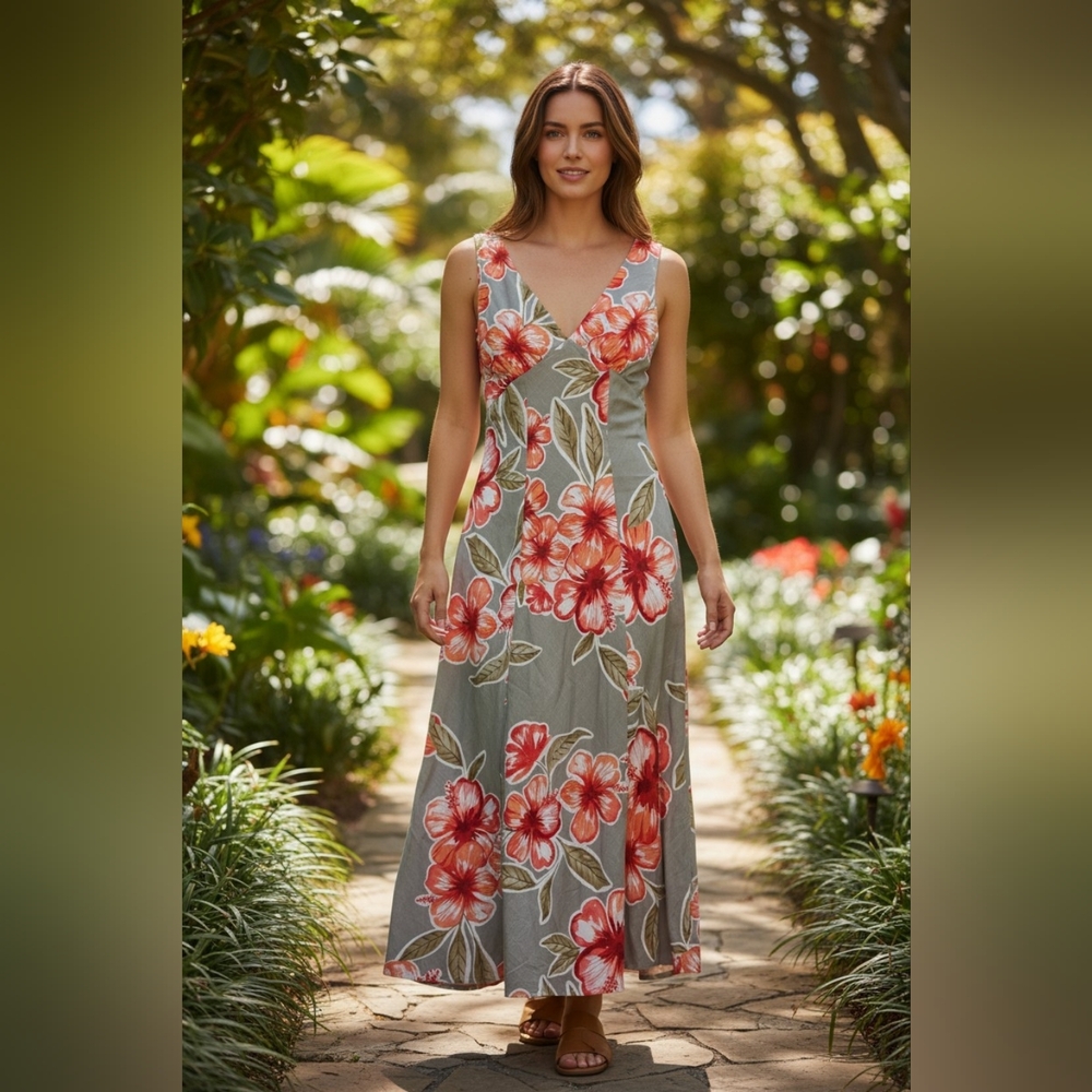Paper Heart Floral Maxi Dress Size S Grey Red - Picture 2 of 6